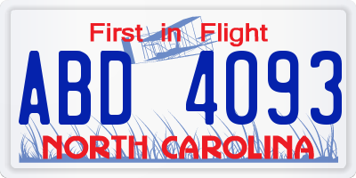 NC license plate ABD4093