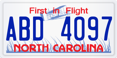 NC license plate ABD4097