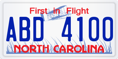 NC license plate ABD4100