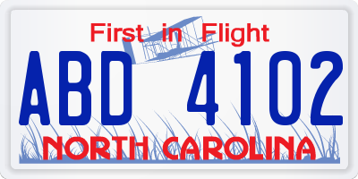 NC license plate ABD4102