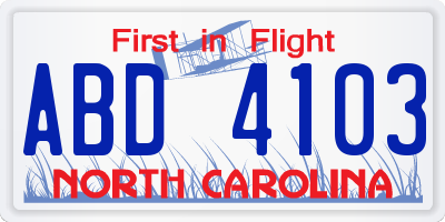 NC license plate ABD4103