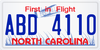 NC license plate ABD4110
