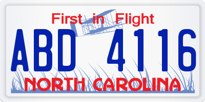 NC license plate ABD4116