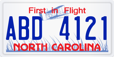 NC license plate ABD4121