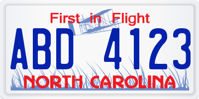 NC license plate ABD4123