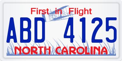 NC license plate ABD4125