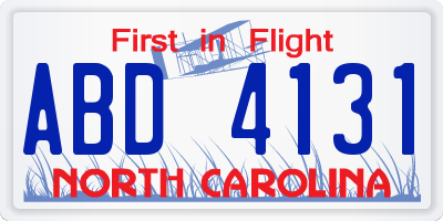 NC license plate ABD4131