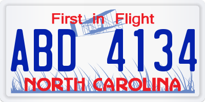 NC license plate ABD4134