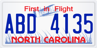 NC license plate ABD4135