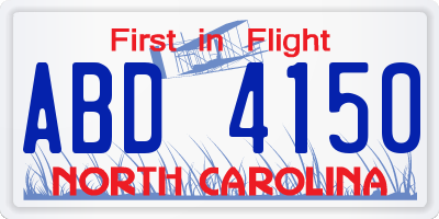 NC license plate ABD4150