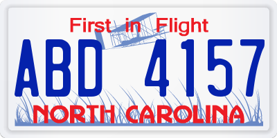 NC license plate ABD4157