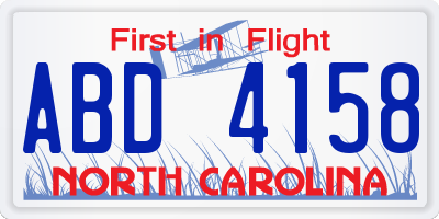 NC license plate ABD4158