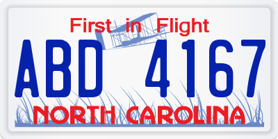 NC license plate ABD4167