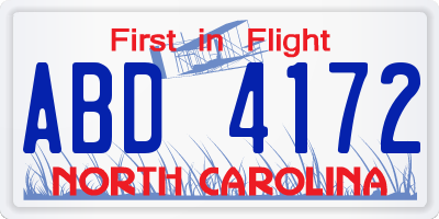 NC license plate ABD4172