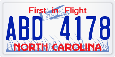 NC license plate ABD4178