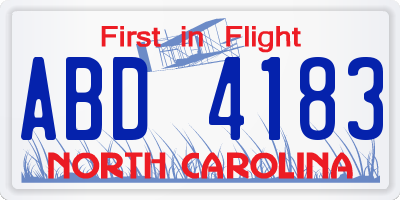 NC license plate ABD4183