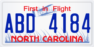 NC license plate ABD4184