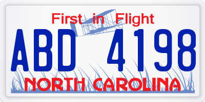 NC license plate ABD4198