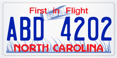 NC license plate ABD4202