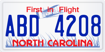 NC license plate ABD4208