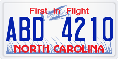 NC license plate ABD4210