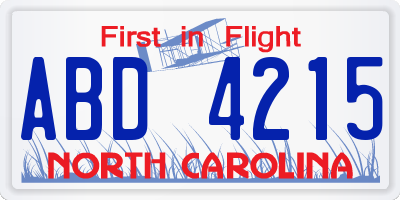 NC license plate ABD4215