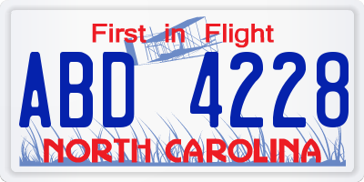 NC license plate ABD4228