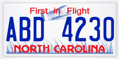 NC license plate ABD4230