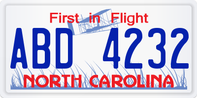 NC license plate ABD4232