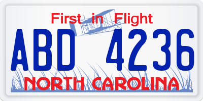 NC license plate ABD4236