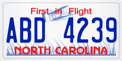 NC license plate ABD4239