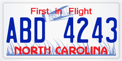 NC license plate ABD4243