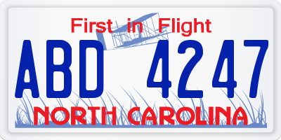 NC license plate ABD4247