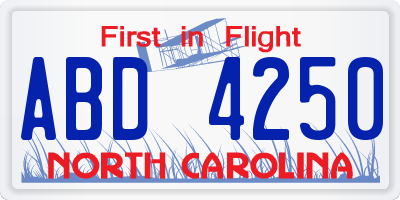 NC license plate ABD4250