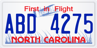 NC license plate ABD4275
