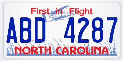 NC license plate ABD4287