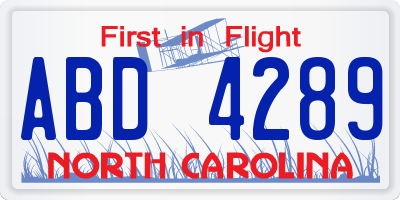 NC license plate ABD4289