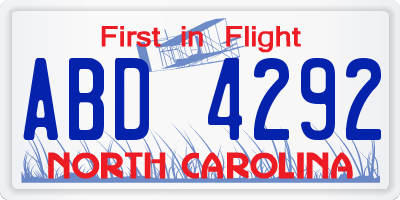 NC license plate ABD4292