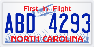 NC license plate ABD4293