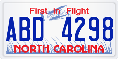 NC license plate ABD4298
