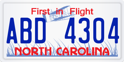NC license plate ABD4304