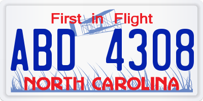 NC license plate ABD4308