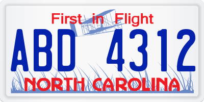 NC license plate ABD4312