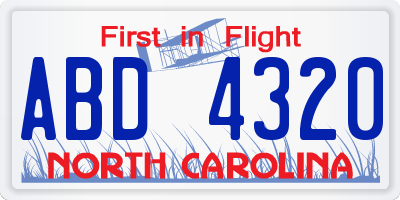 NC license plate ABD4320