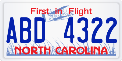 NC license plate ABD4322