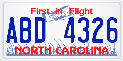 NC license plate ABD4326