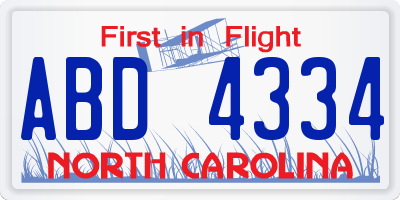 NC license plate ABD4334