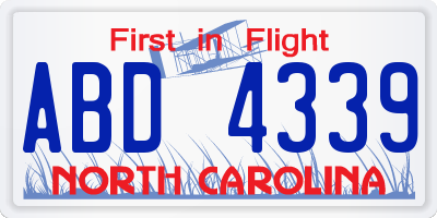 NC license plate ABD4339