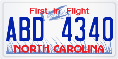 NC license plate ABD4340