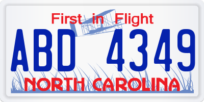 NC license plate ABD4349